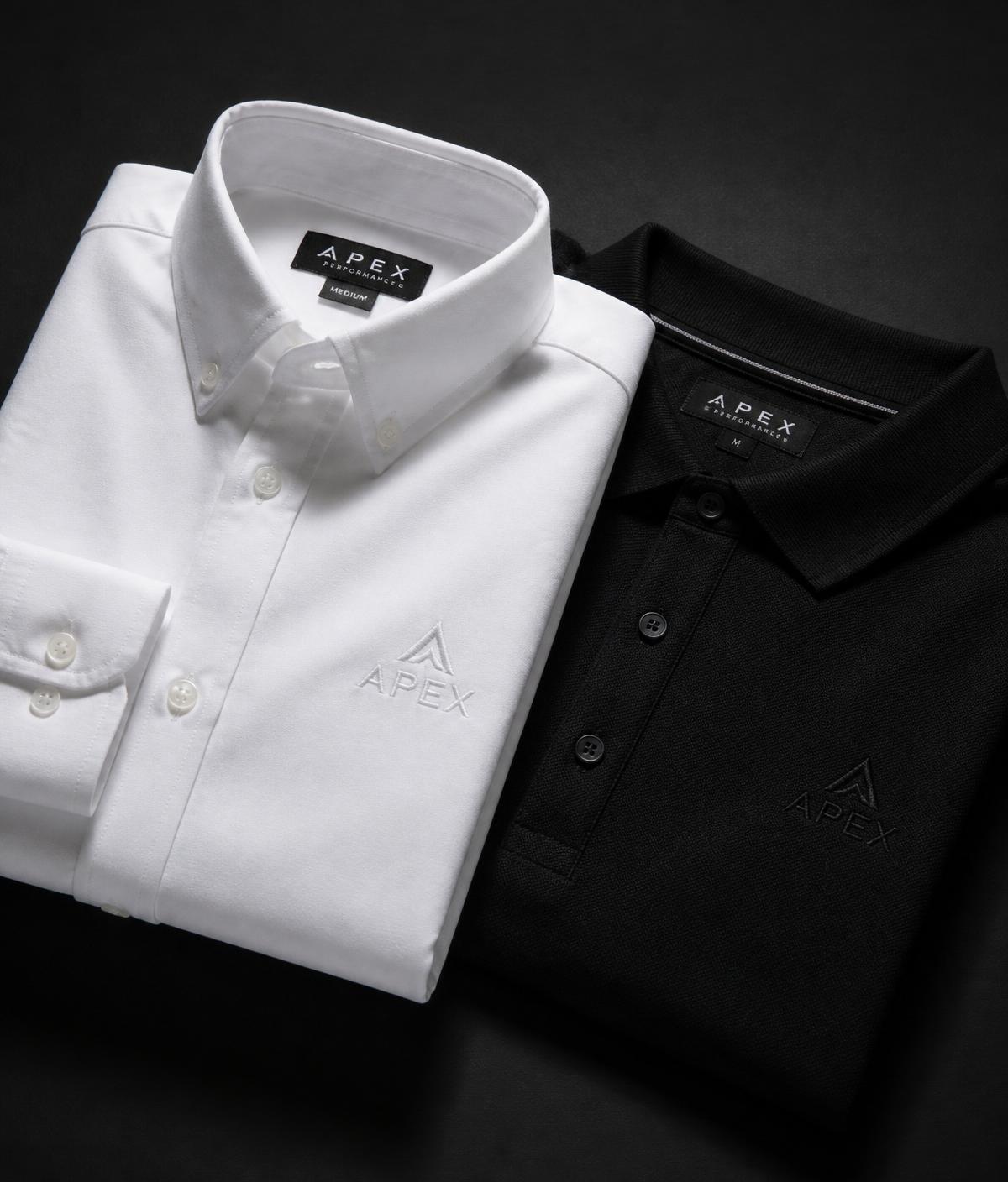 Rack of premium corporate polos and jackets